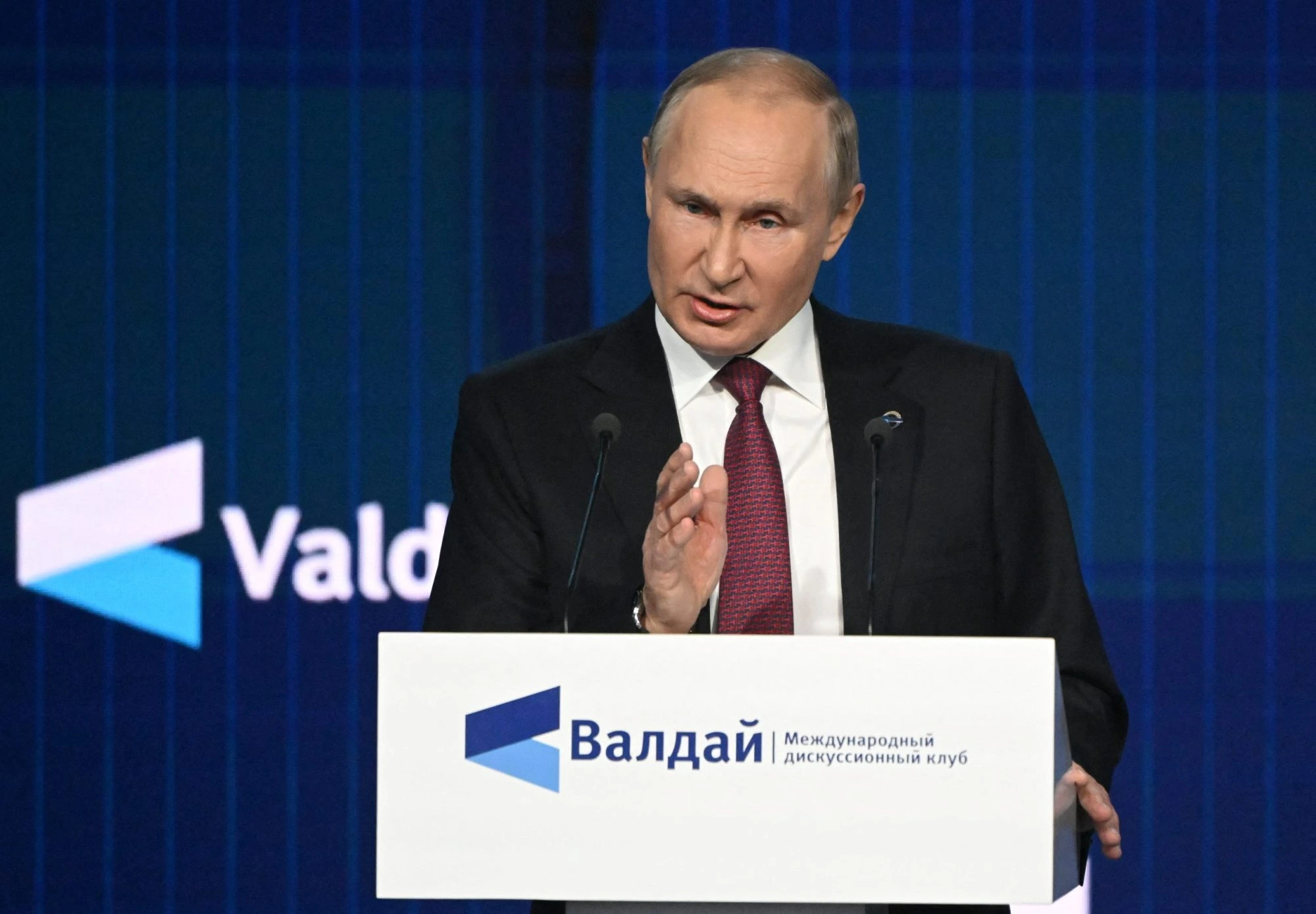 Vladimir Putin said in a Victory Day address that the Russian army is fighting what he described as an “aggressive” NATO-backed force.